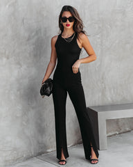 Gisele High Rise Split Hem Pants - Black