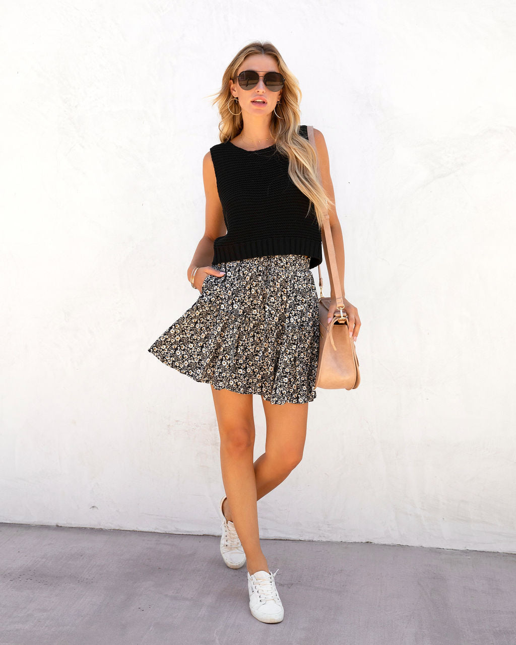 Glenda Floral Pocketed Mini Skirt