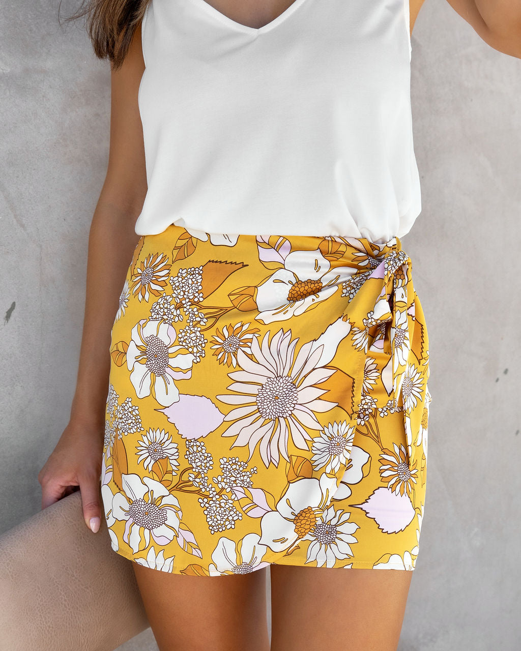 Goldie Garden Satin Floral Mini Skirt