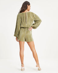 Good Vibes Only Plisse Metallic Romper - Sage