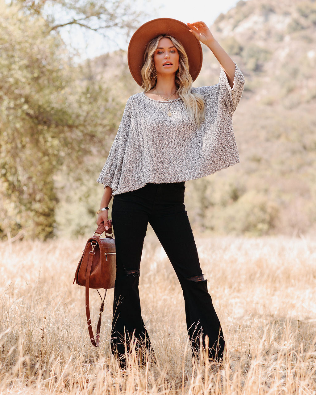 Gray Cotton Blend Crop Knit Sweater