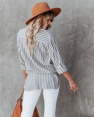 Greenport Cotton Blend Striped Button Down Top - Ink