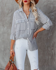 Greenport Cotton Blend Striped Button Down Top - Ink