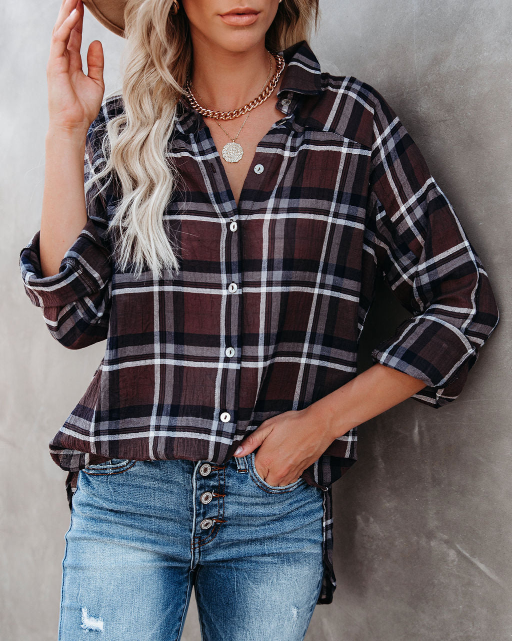 Grizzly Peak Cotton Plaid Button Down Top