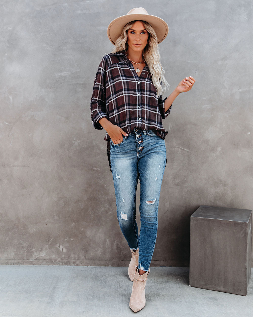 Grizzly Peak Cotton Plaid Button Down Top