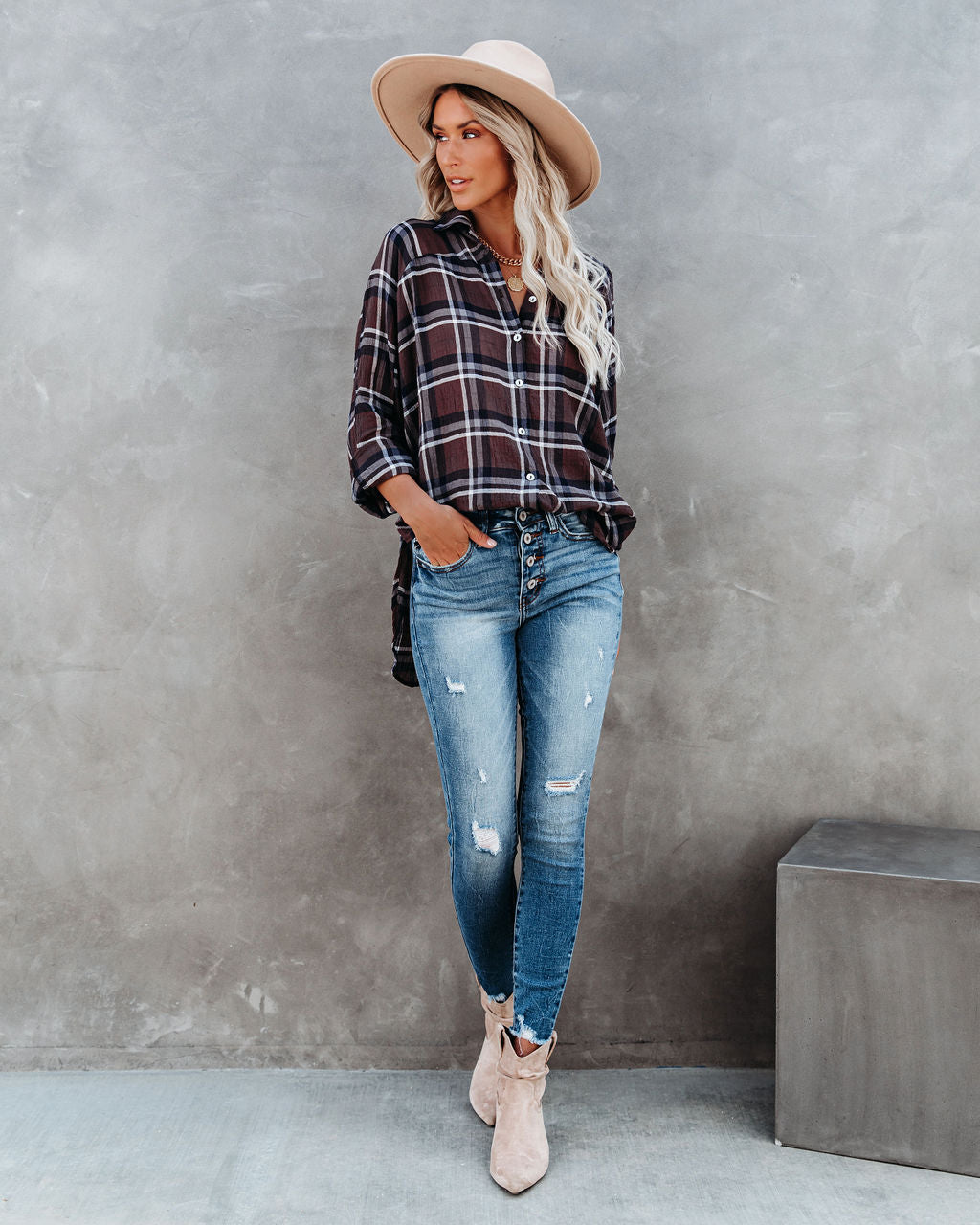 Grizzly Peak Cotton Plaid Button Down Top