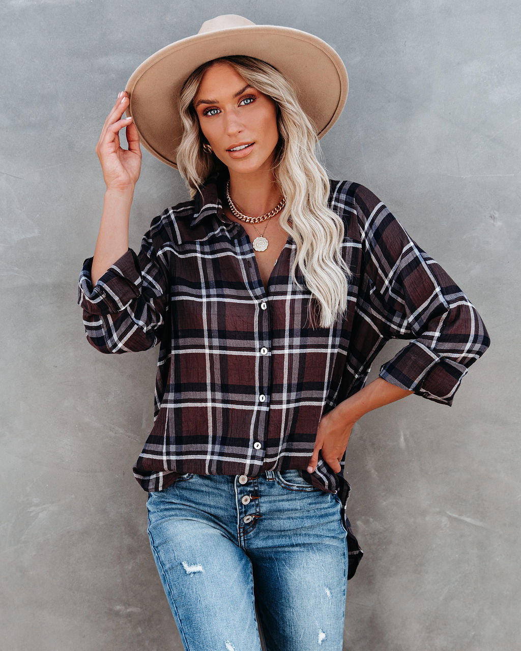 Grizzly Peak Cotton Plaid Button Down Top