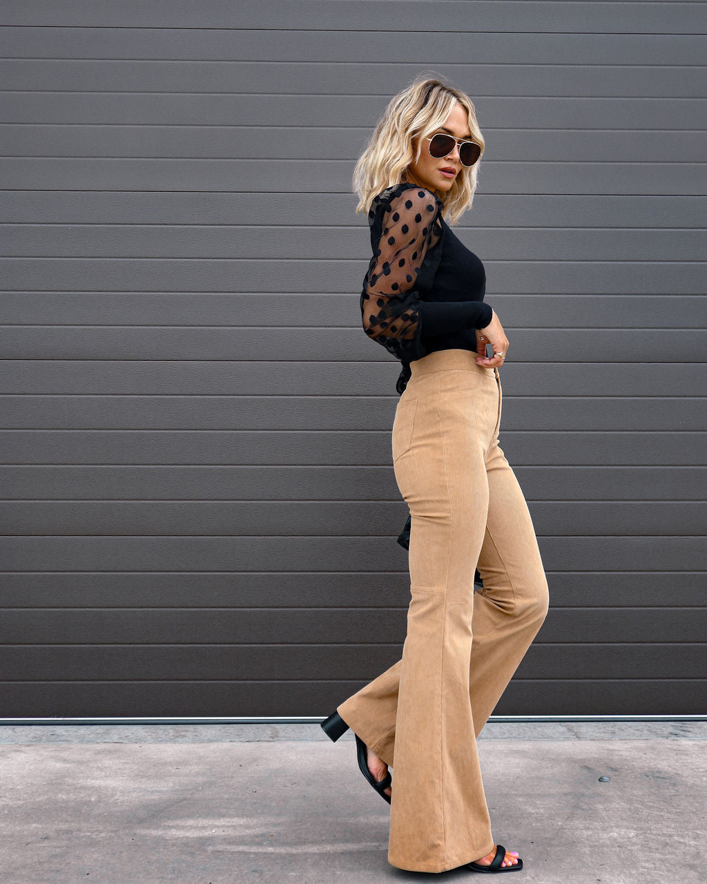 Gwen Corduroy Pocketed Flare Pants - Toffee