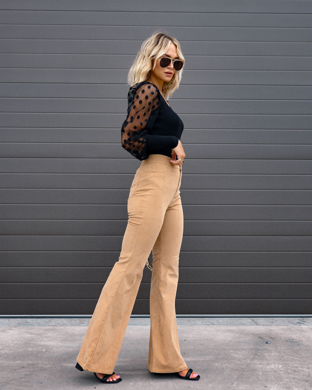 Gwen Corduroy Pocketed Flare Pants - Toffee