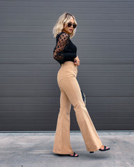 Gwen Corduroy Pocketed Flare Pants - Toffee