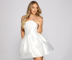 Hadley Strapless Pleated Satin Party Dress