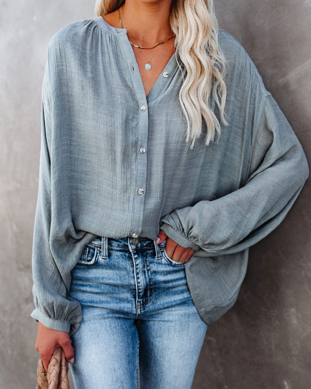 Hand In Hand Button Down Top - Sage Dust