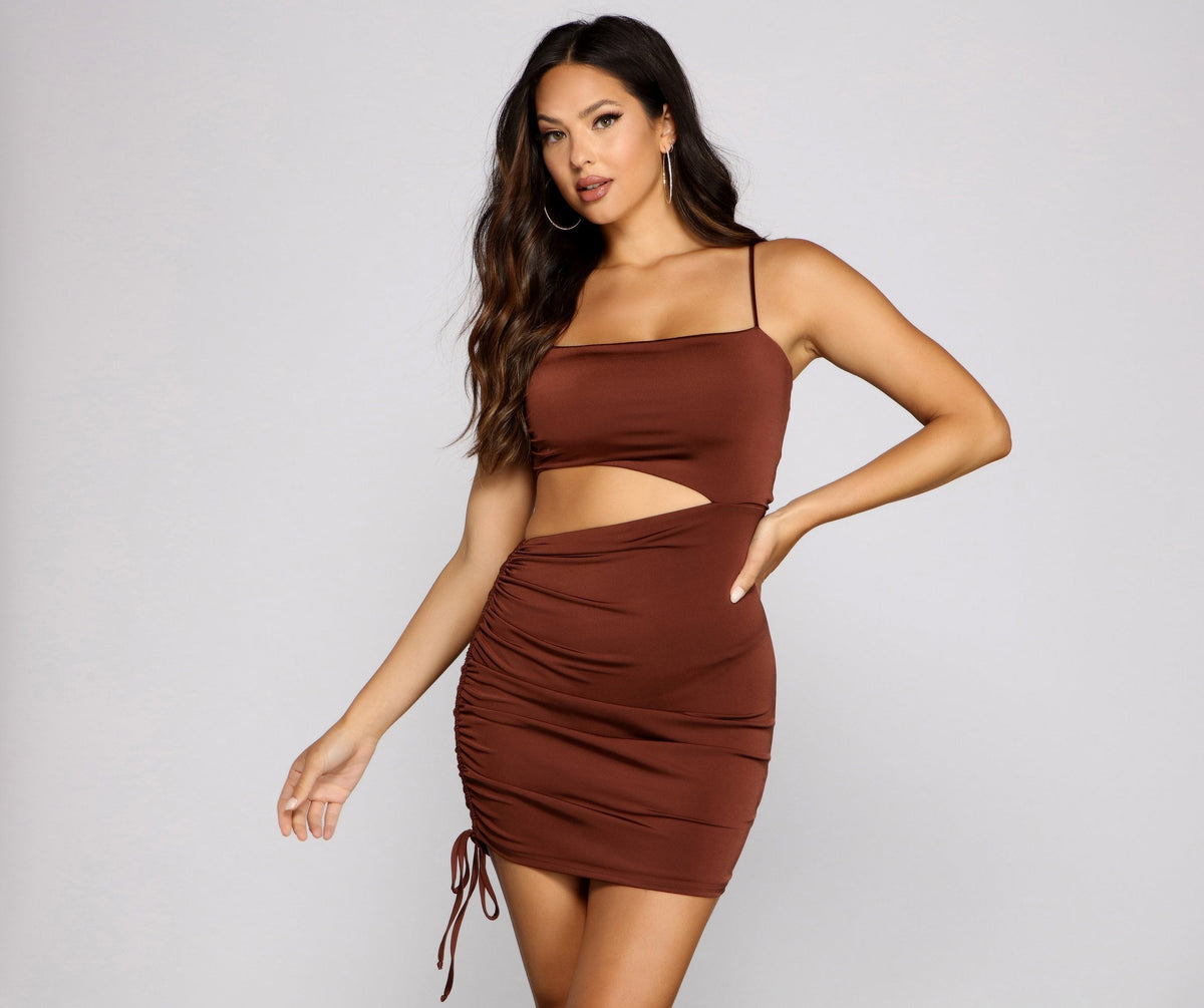 Hard To Get Ruched Cutout Mini Dress