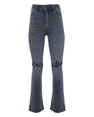 Harlow High Rise Stretch Distressed Wide Leg Jeans - Charcoal