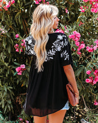 Harper Embroidered Babydoll Top - Black