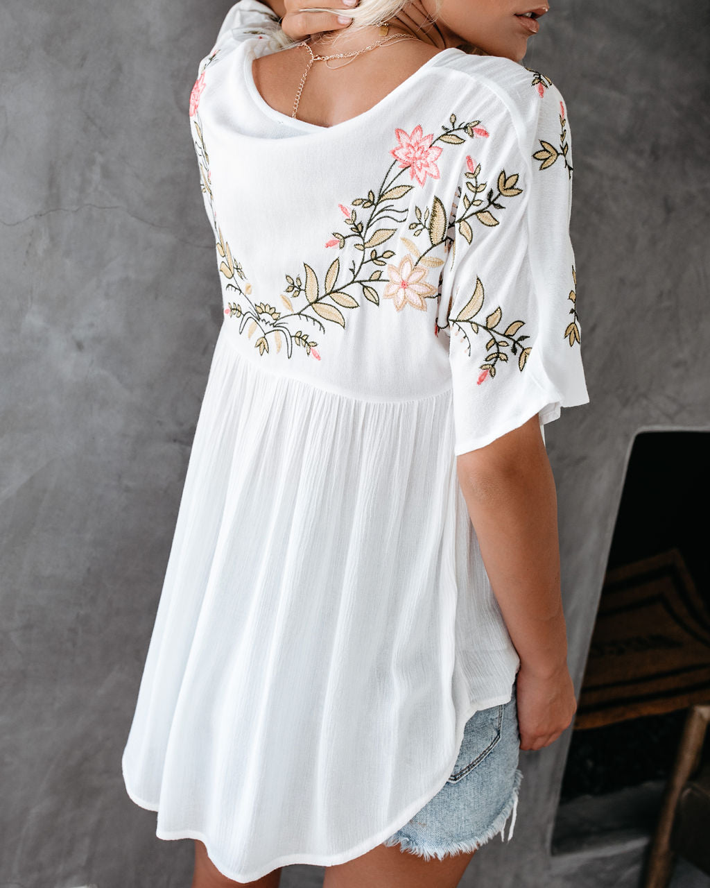 Harper Embroidered Babydoll Top - White