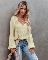 Harrow Satin Split Neck Blouse - Olive