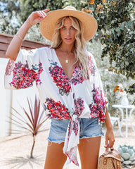 Heavenly Hydrangeas Floral Kimono Tie Top