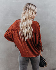 Hint Satin Leopard Embossed Dolman Blouse - Rust