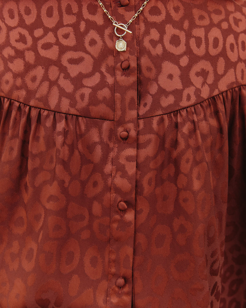 Hint Satin Leopard Embossed Dolman Blouse - Rust