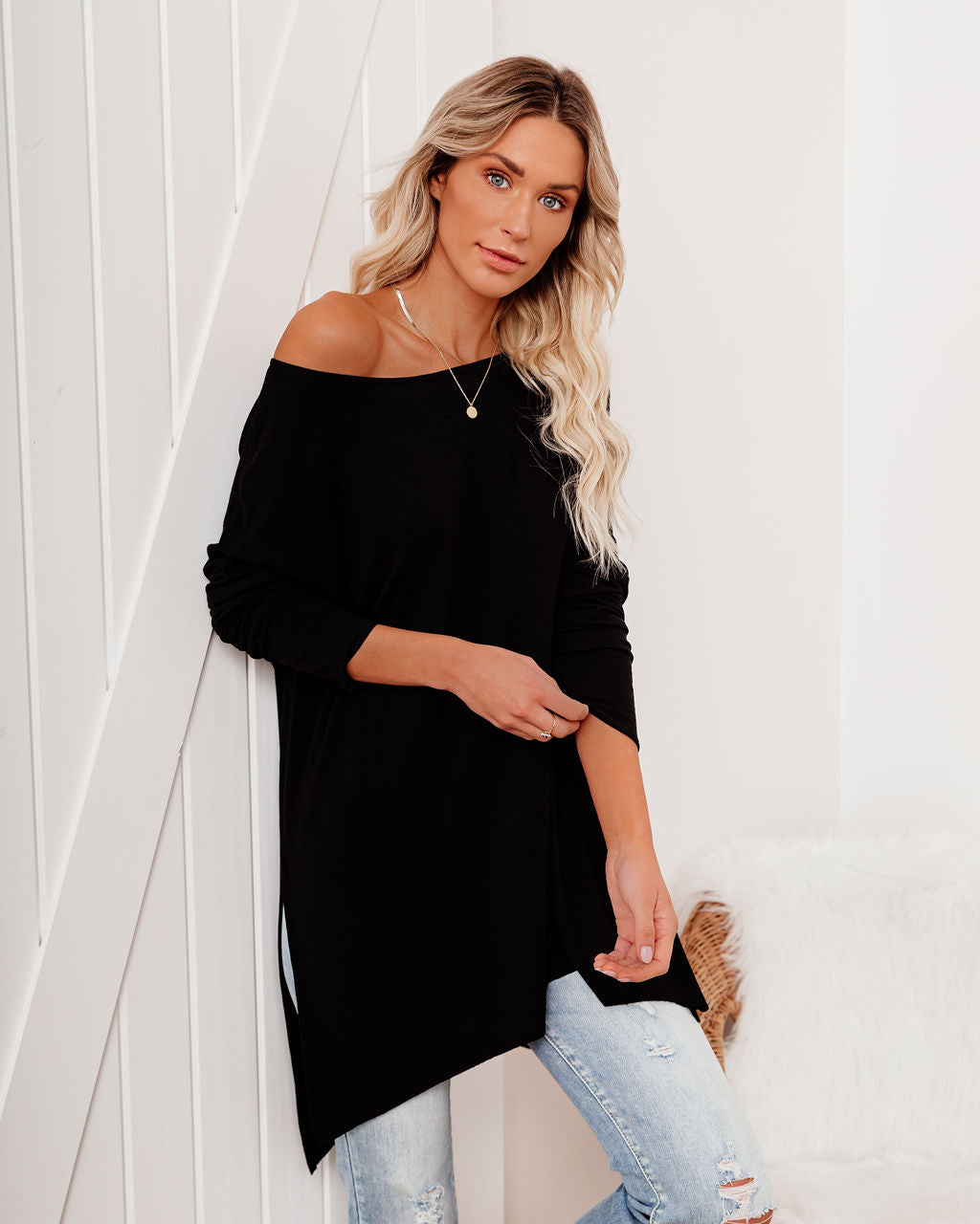 Holiday Weekend Cotton Long Sleeve Tunic - Black