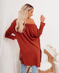 Holiday Weekend Cotton Long Sleeve Tunic - Brick