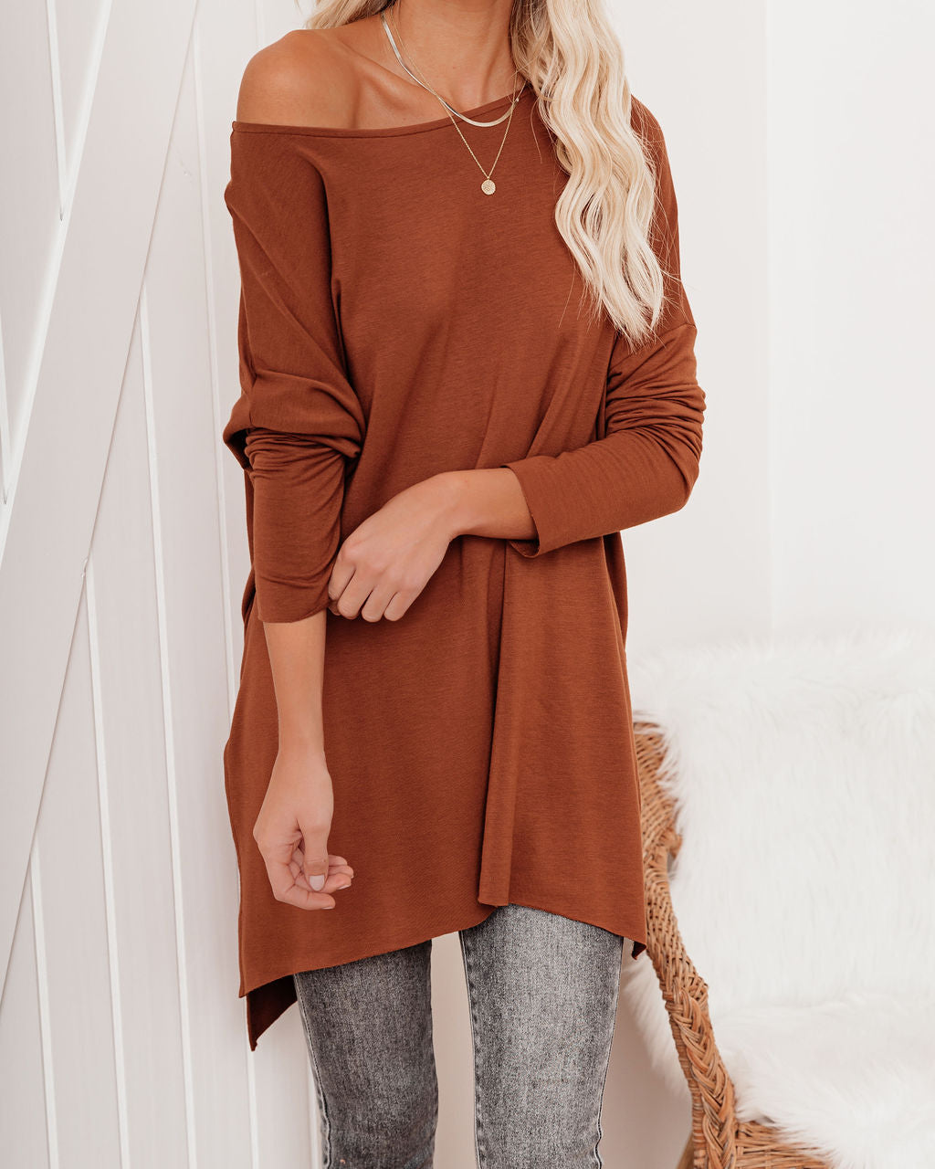 Holiday Weekend Cotton Long Sleeve Tunic - Rust