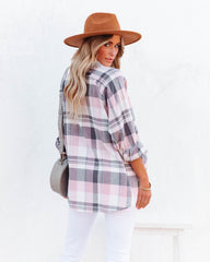 Huckson Cotton Plaid Button Down Top - Pink Grey