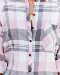 Huckson Cotton Plaid Button Down Top - Pink Grey