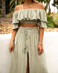 Huma Cotton Off The Shoulder Crop Top - Sage