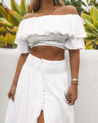 Huma Cotton Off The Shoulder Crop Top - White