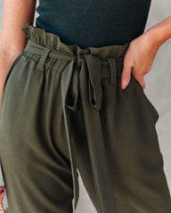 Busy As Usual Pocketed Paper Bag Pants - Dark Olive