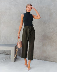 Busy As Usual Pocketed Paper Bag Pants - Dark Olive