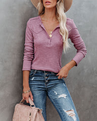 Huxley Cotton Blend Henley Top - Dark Mauve