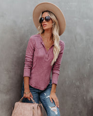 Huxley Cotton Blend Henley Top - Dark Mauve