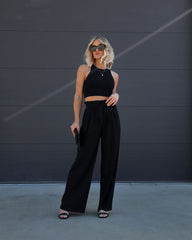 Del Ray Waist Tie Wide Leg Pants - Black