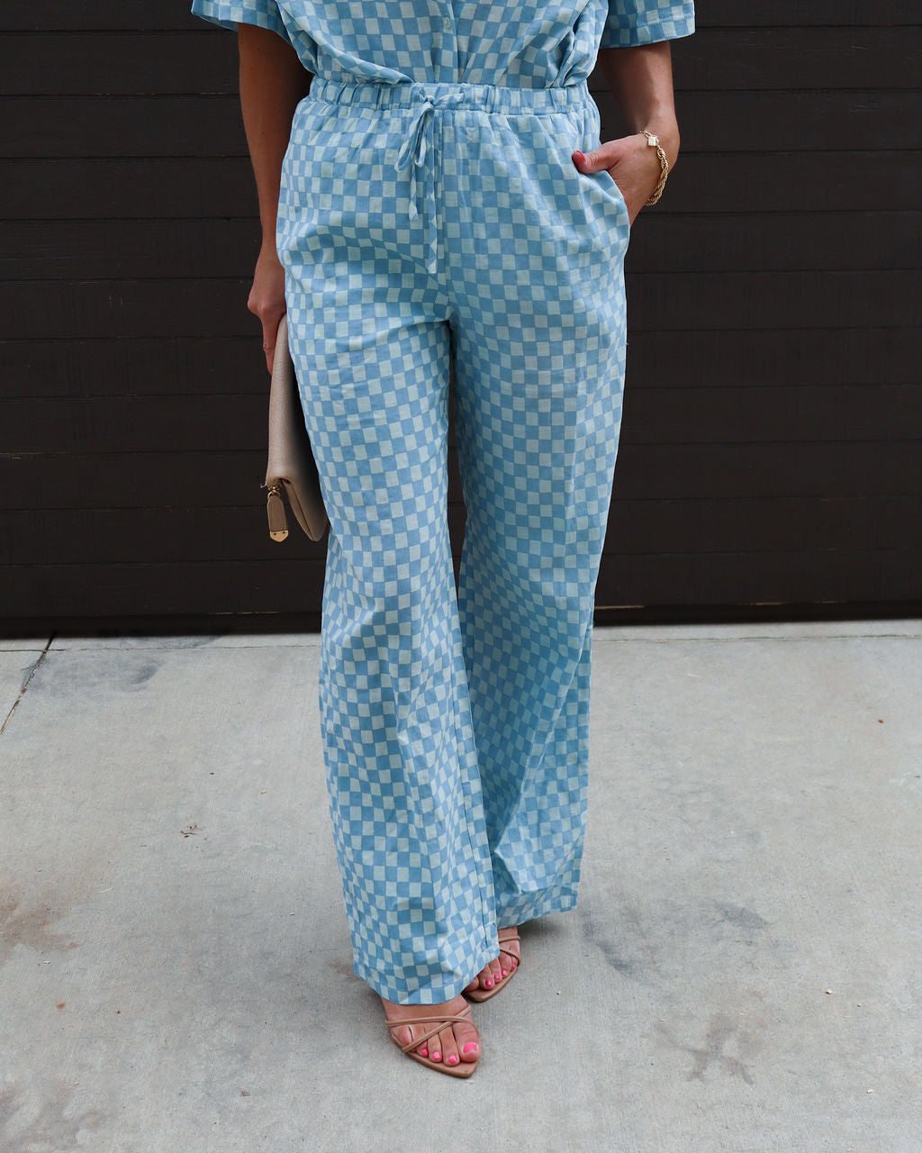 Check Yourself Cotton Blend Drawstring Pants - Blue