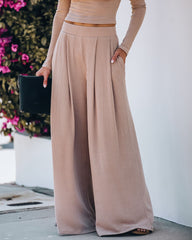 Hermosa Pocketed Ribbed Wide Leg Pants - Mocha