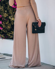 Hermosa Pocketed Ribbed Wide Leg Pants - Mocha