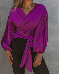 Icon Balloon Sleeve Wrap Blouse