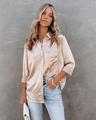 Impulse Satin Button Down Blouse - Champagne