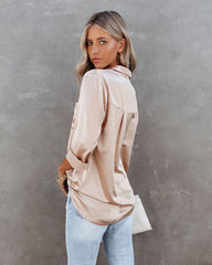 Impulse Satin Button Down Blouse - Champagne