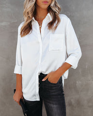 Impulse Satin Button Down Blouse - White