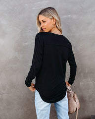 Infinity Cotton Blend Long Sleeve Pocket Top - Black