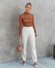 Irresistible Me Mock Neck Sheer Ruched Bodysuit - Toffee