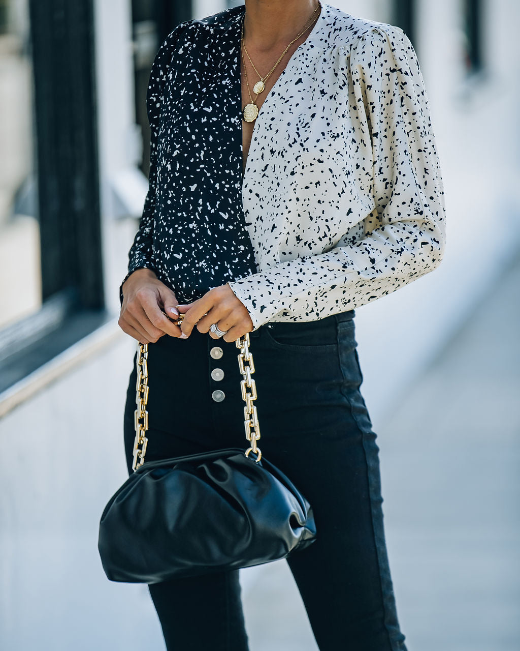 It's All Black + White Contrast Drape Bodysuit