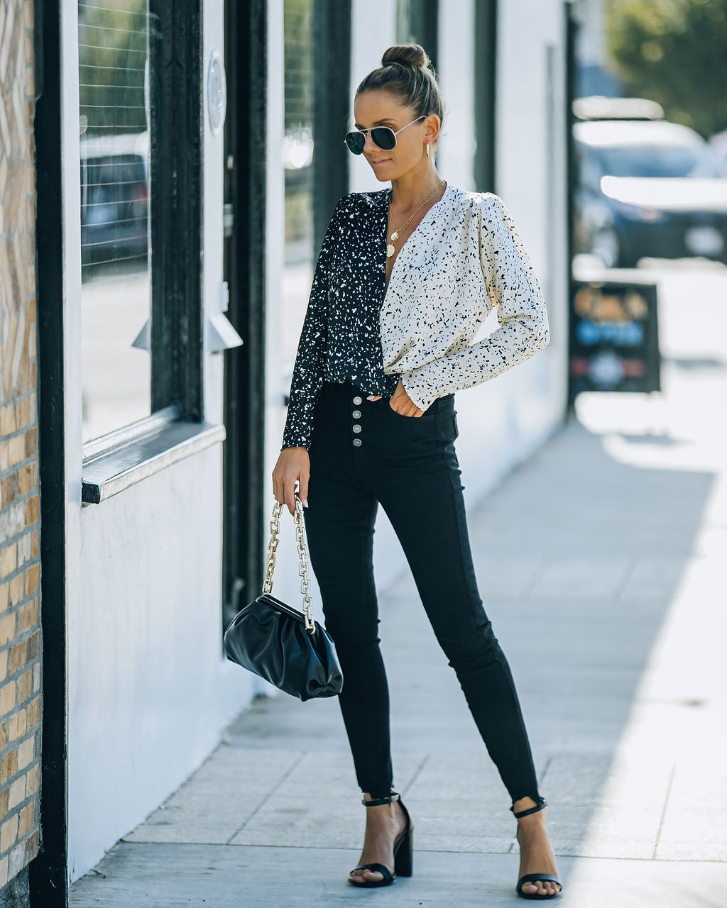 It's All Black + White Contrast Drape Bodysuit