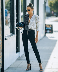 It's All Black + White Contrast Drape Bodysuit