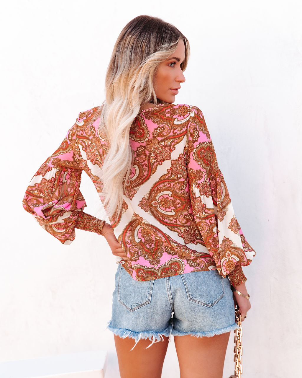 Ivanna Printed Smocked Blouse - Pink Multi