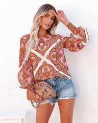 Ivanna Printed Smocked Blouse - Pink Multi